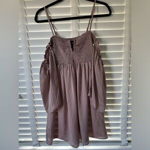 Aakaa Dress Mini NWT Smocked Off the Shoulder Strapless Satin Mauve Pink Small